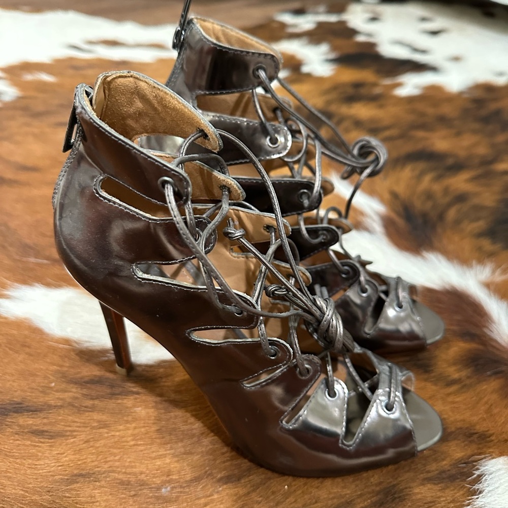 Schultz Metallic Pewter Lace-Up Heels